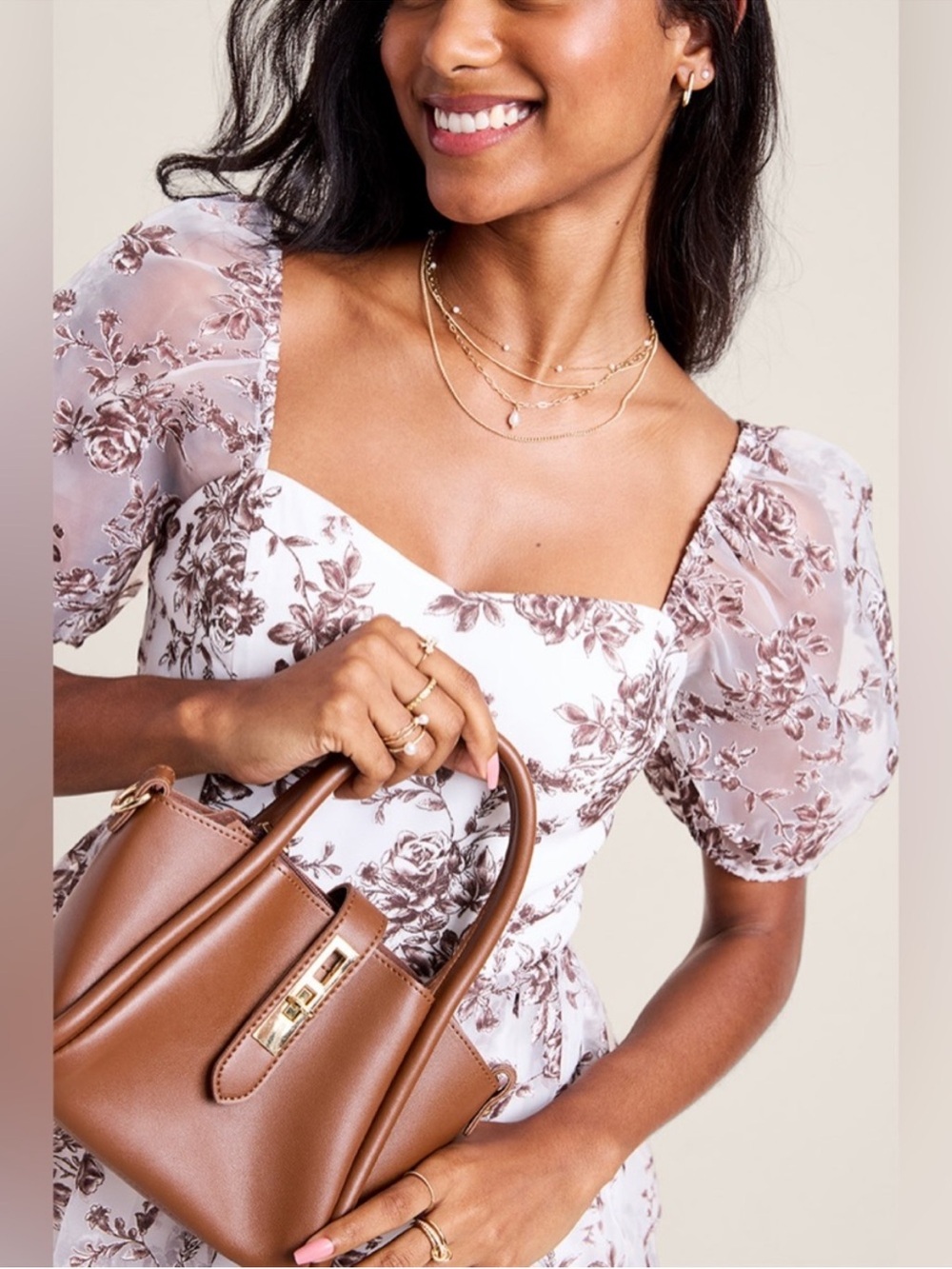 NWT Francesca's Women’s Janis Floral Puff Sleeves Tiered Mini Dress M